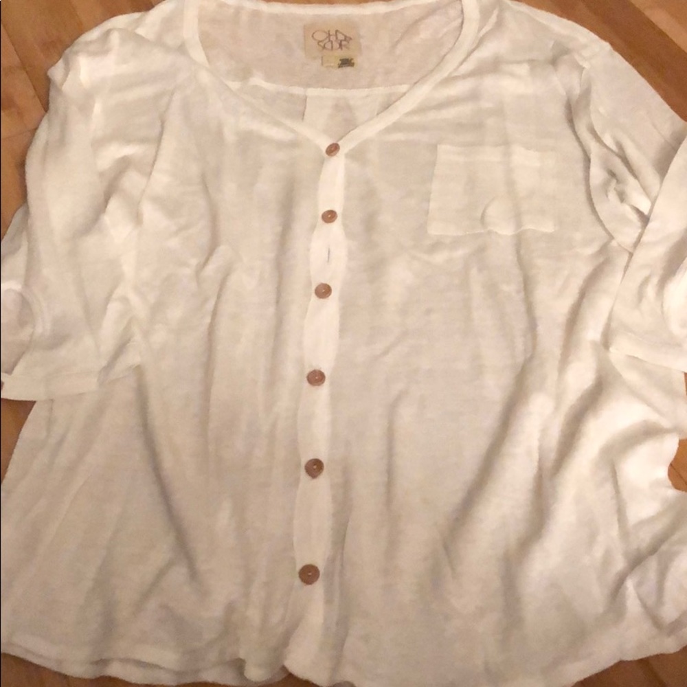 Chaser White Long Sleeve Button-Up Tee